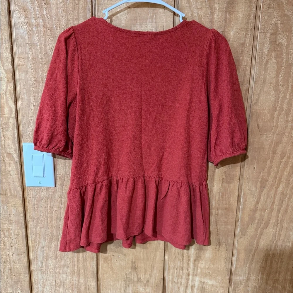 Banana Republic Red Peplum Puff-Sleeve Top